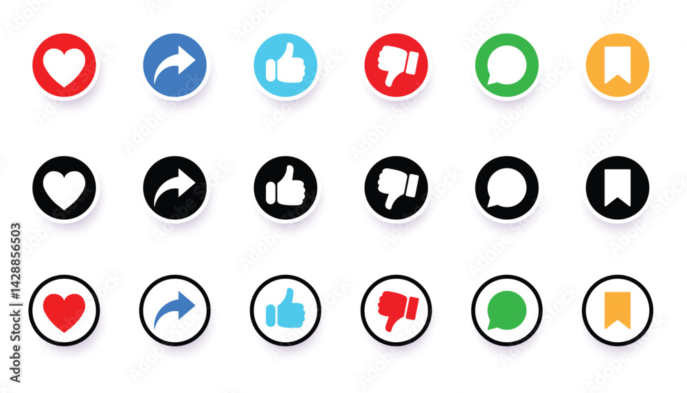 social media buttons icon set like, Share, comment, save and love sign. social media buttons icon set like, Share, comment, save and love sign.