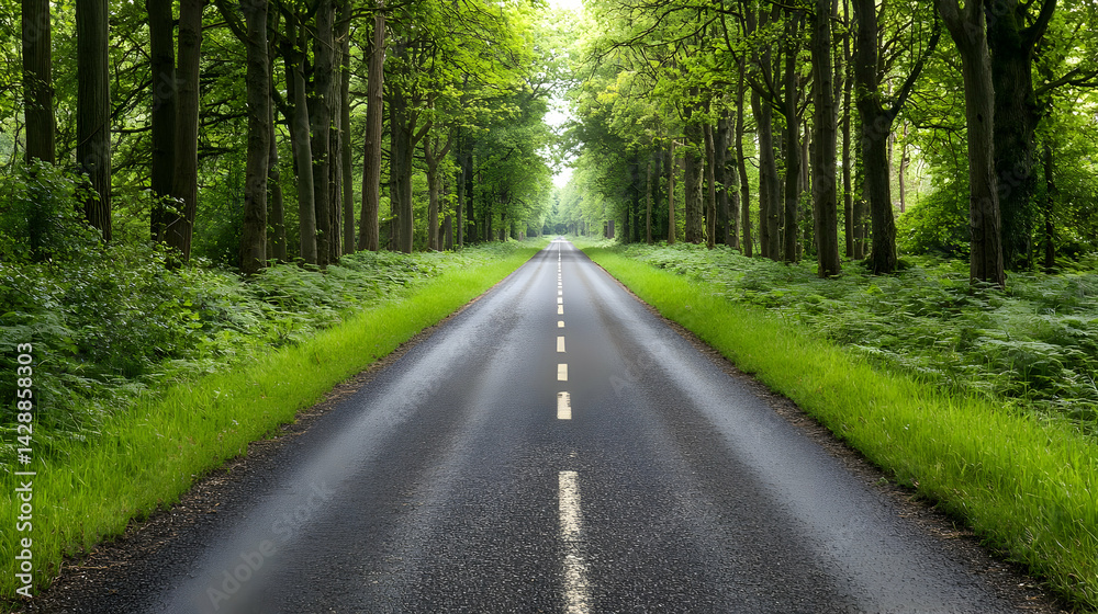 Obraz premium Forest Road With Green Trees And Grass