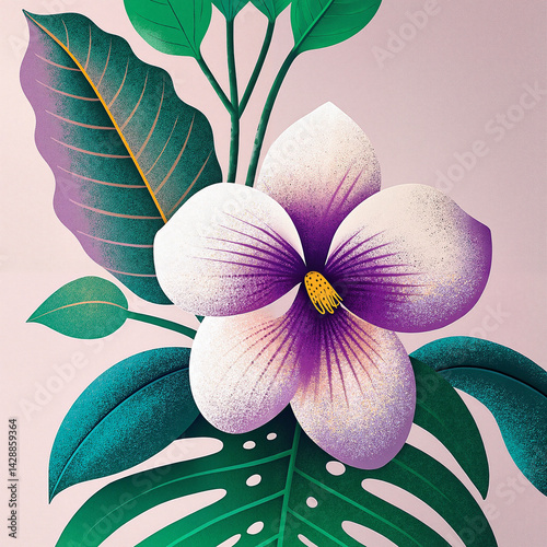 Obraz na płótnie Vibrant purple flower with green leaves on a soft background w salonie