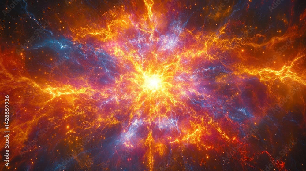 Cosmic explosion, vibrant energy bursts Cosmic explosion, vibrant energy bursts