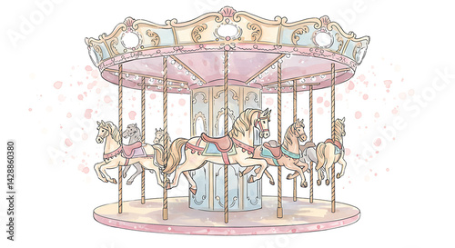 Whimsical Pastel Carousel Illustration Fairytale Charm and Nostalgic Fun