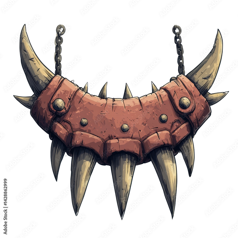 Fototapeta premium Spiked Leather Necklace: A striking and edgy illustration of a necklace, crafted from leather and studded with sharp spikes, depicting a powerful and dangerous symbol.