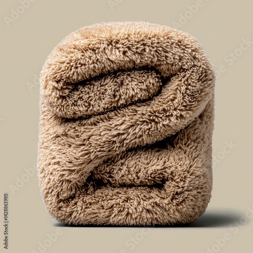 Soft Brown Fluffy Blanket Folded on Neutral Background