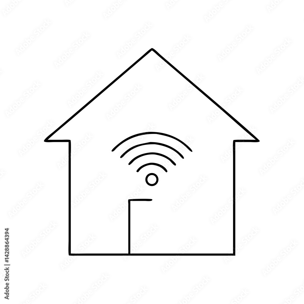 Smart home illustration with Wi-Fi signal, symbolizing modern connectivity and convenience, vector design, copy space Smart home illustration with Wi-Fi signal, symbolizing modern connectivity and convenience, vector design, copy space