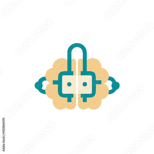 Brain lock illustration, symbolizing cognitive security and data protection, vector design, copy space