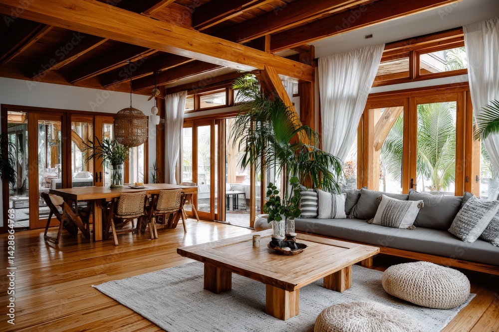 Cozy Modern Living Room with Wood Accents and Natural Light