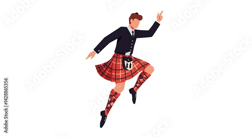 Dynamic portrayal of a highland dancer performing a celebratory scottish fling
