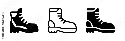 Vector hiking boot icons for outdoor or adventure projects. Scalable and editable for posters travel guides or nature designs
