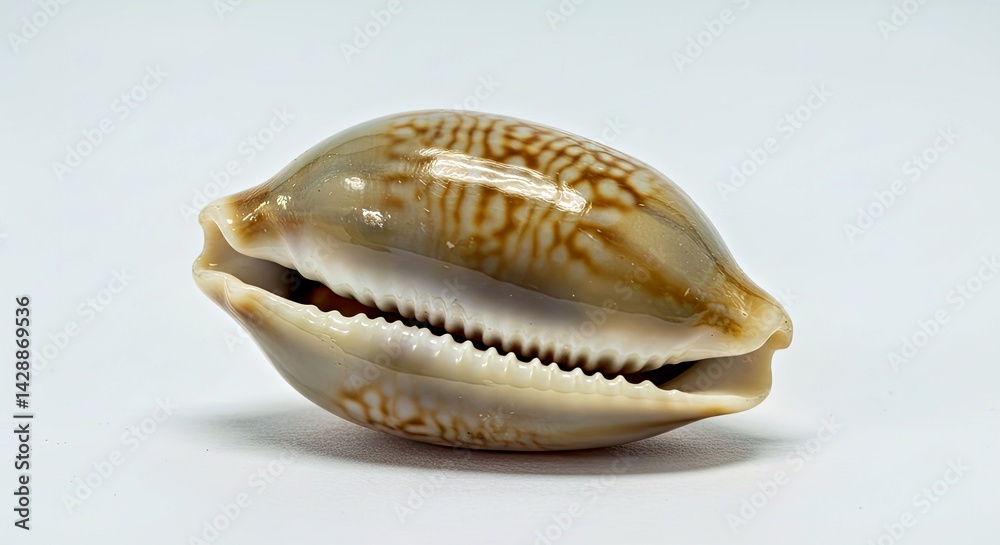 Glossy Cowrie Sea Snail Shell (Cypraeidae) Isolated on White Background Marine Mollusk Collection Glossy Cowrie Sea Snail Shell (Cypraeidae) Isolated on White Background Marine Mollusk Collection