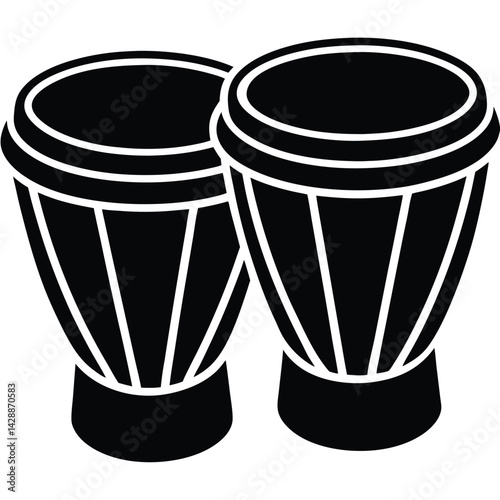 Isolated Black Vector Musician using Element bongos With White Background