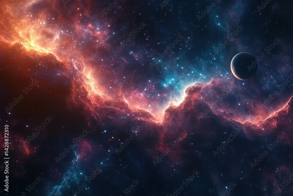 Obraz premium Vibrant Nebula With a Distant Planet