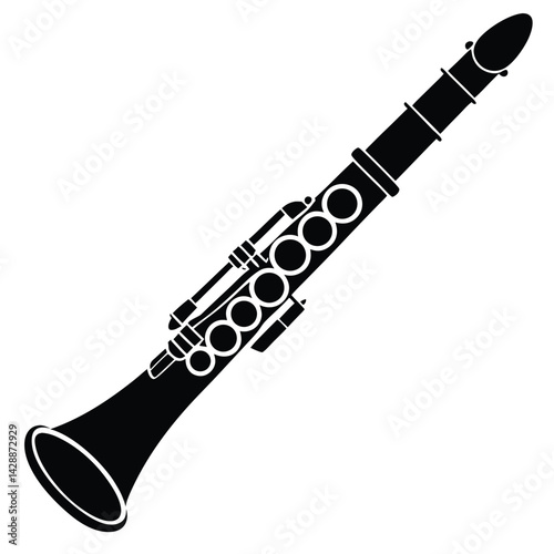 Isolated Black Vector Musician using Element clarinet With White Background