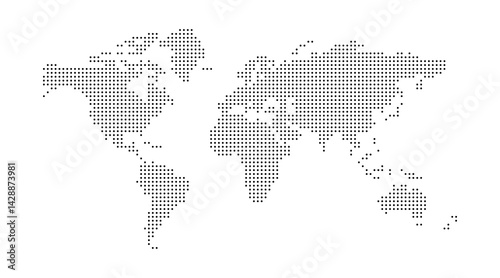 Dotted world map. Black vector illustration. World map vector, isolated on white background. Suitable for web site pattern, anual report, inphographics. Globe similar worldmap icon. Travel worldwide