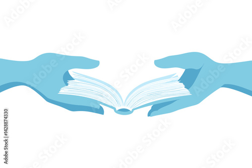 Sharing knowledge book between hands flat design

