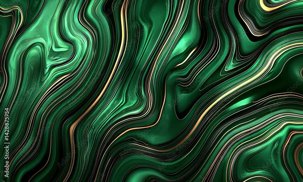 Abstract emerald green and gold marble design.