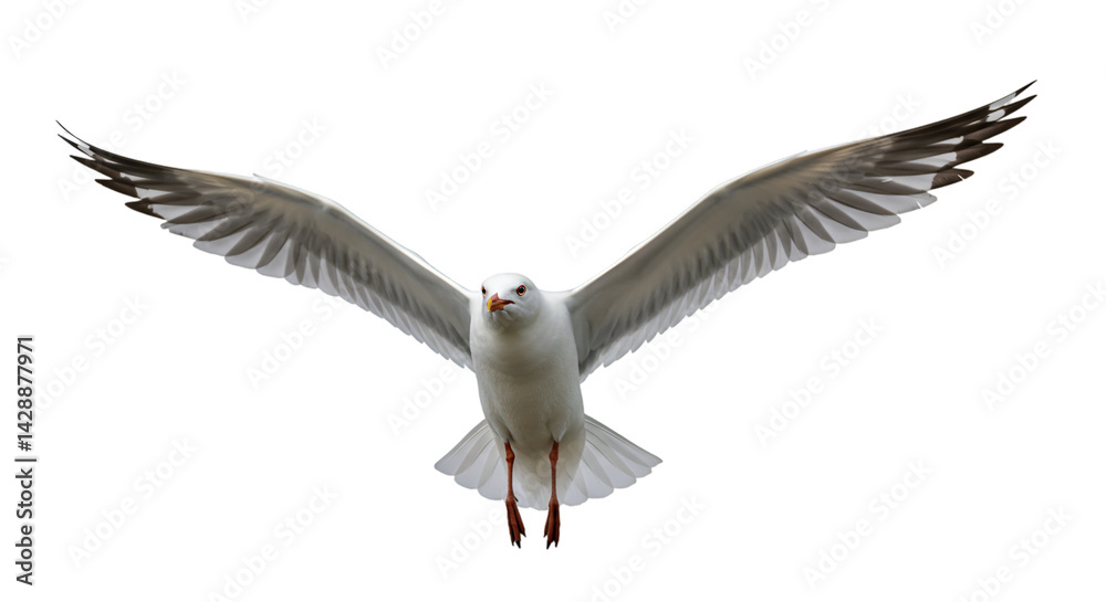 Obraz premium White seagull flying black background