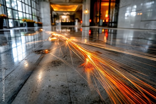 Obraz na płótnie Flowing Sparks on Polished Surface in Modern Interior Space w salonie