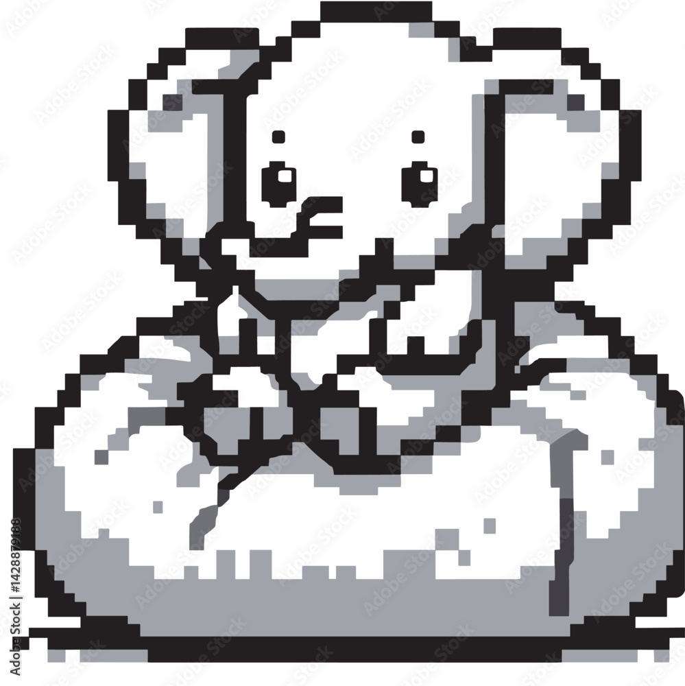 Fototapeta premium Adorable Pixel Art Elephant Sitting on Bean Bag