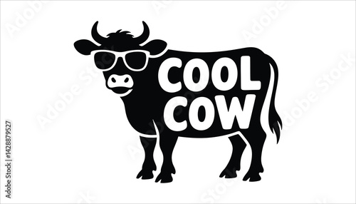 Cool Cow Illustration – Silhouette of Cow with Sunglasses and Bold Text