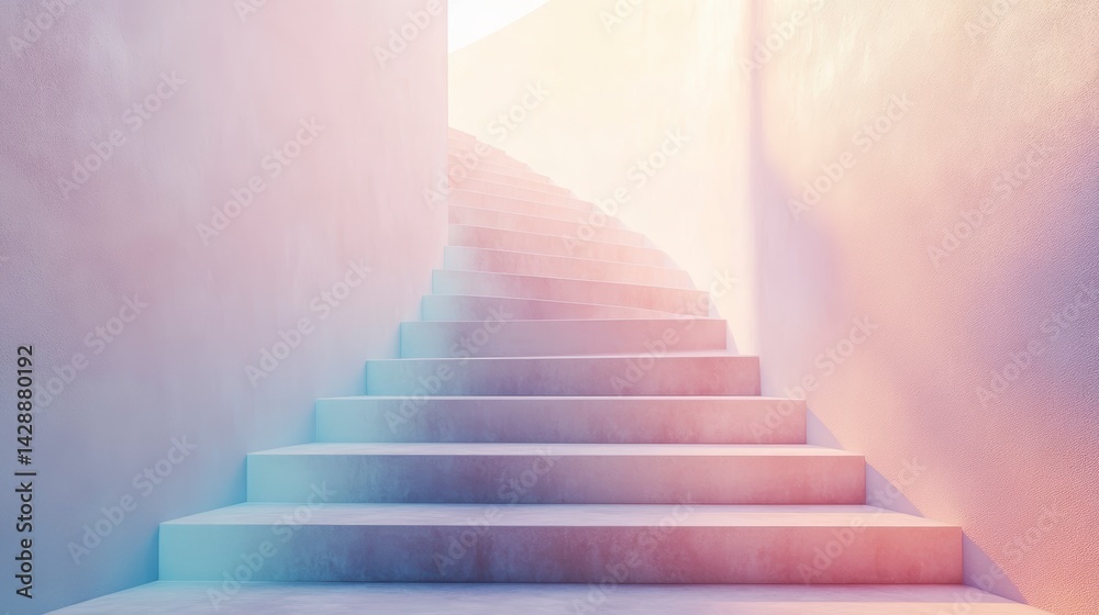 Fototapeta premium Pastel-colored spiral staircase ascending towards a bright light source.