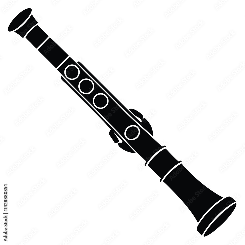 Naklejka premium Isolated Black Vector Musician using Element flute With White Background