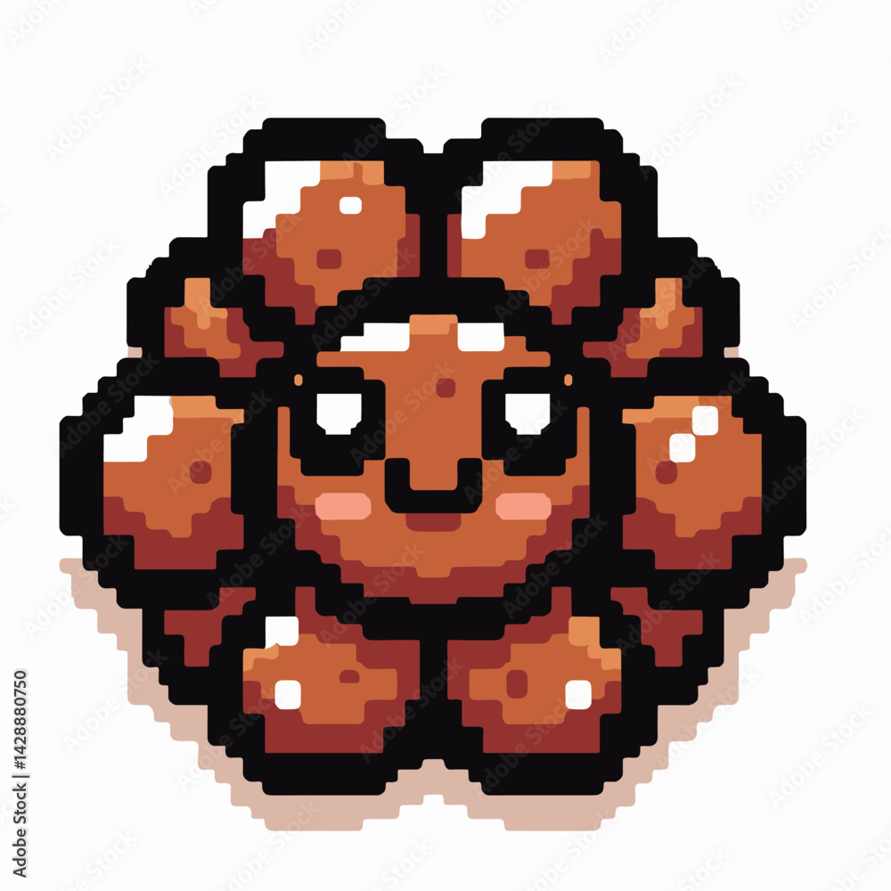 Cute Pixel Art Cookie Character with Chocolate Chip Features Cute Pixel Art Cookie Character with Chocolate Chip Features