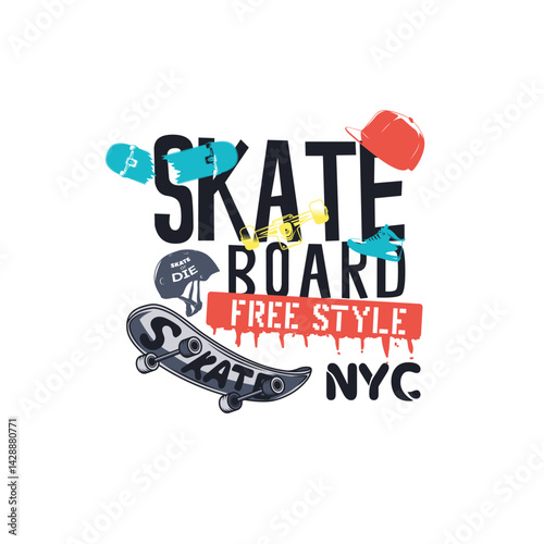 Skate board Free Style Nyc Vector Graphic design