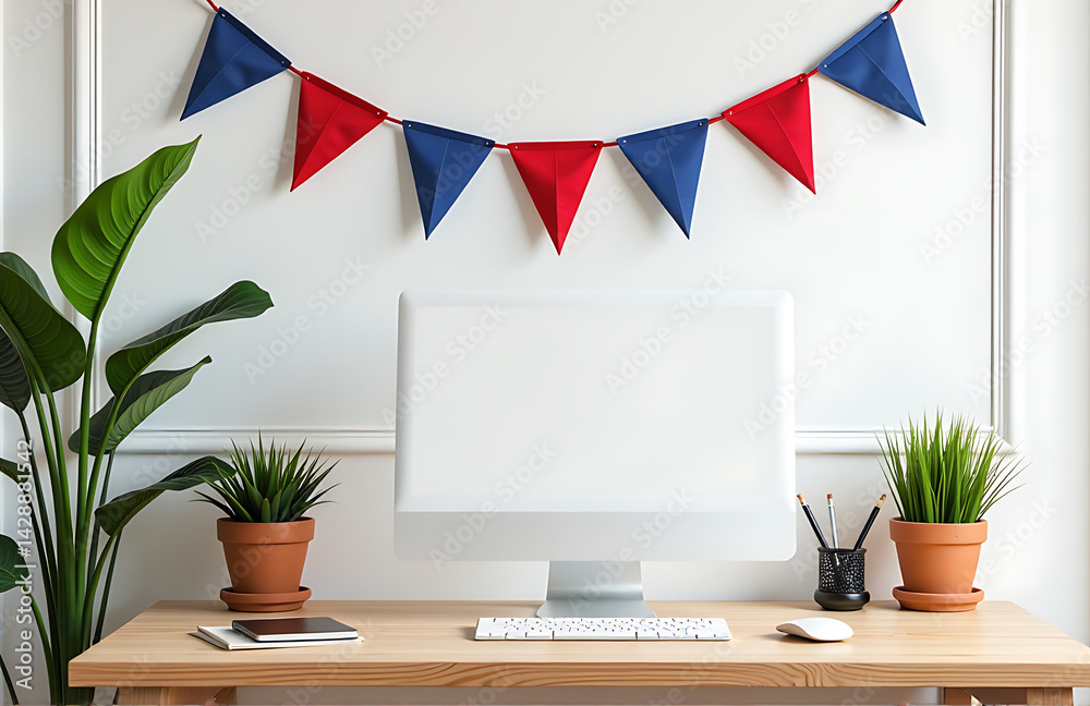 Creative Workplace Setting With Labor Day Decorations Photo Style 10