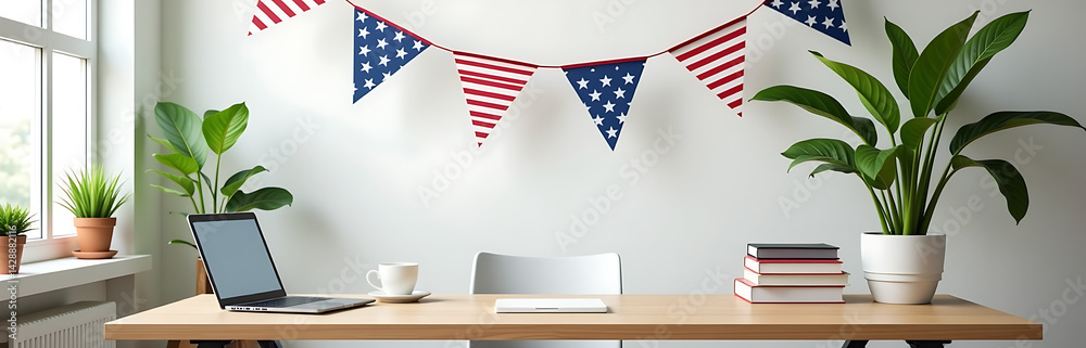 Creative Workplace Setting With Labor Day Decorations Photo Style 9