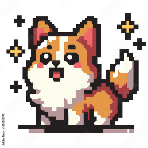 Adorable Pixel Art Corgi Illustration with Sparkles