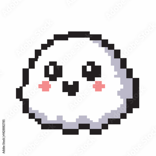 Cute Kawaii Pixel Art Onigiri Character with Blush