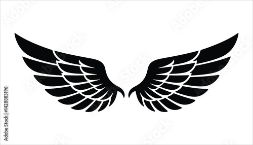 Angel wings silhouette vector black feathered wing design icon