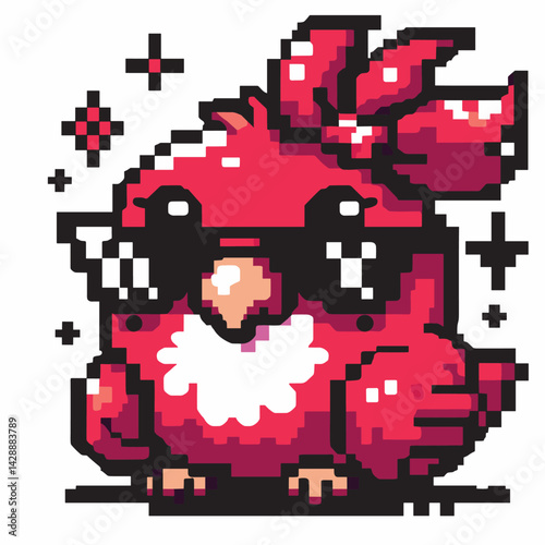 Cool Pixel Art Bird with Sunglasses - Retro 8-Bit Style Illustration