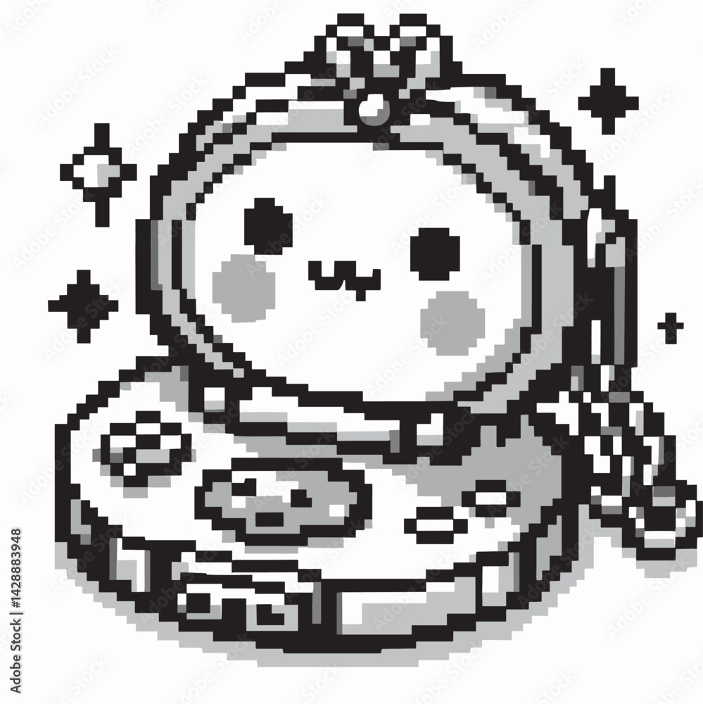 Fototapeta premium Cute Retro Console with Cartoon Cat Face - Pixel Art Illustration