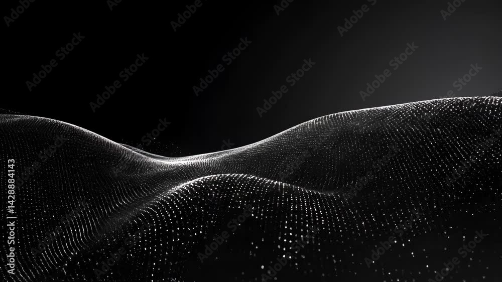 black and white digital dot wave surface with smooth animation