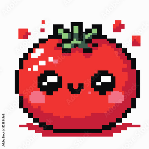 Adorable Pixel Art Tomato with Cute Face in Retro Style