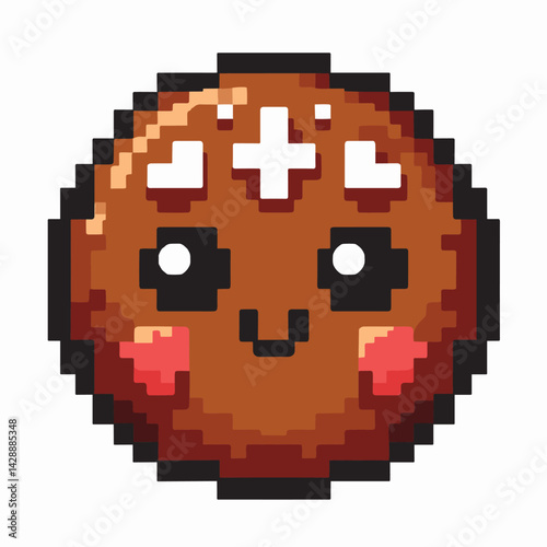 Cute Kawaii Pixel Art Cookie with Adorable Face