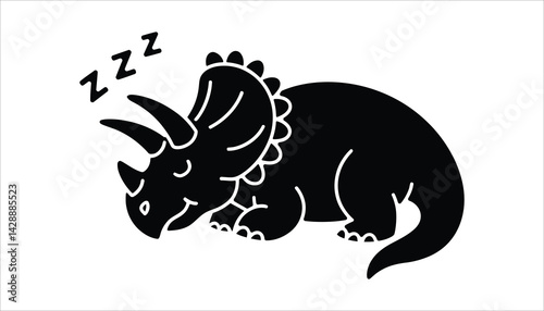 Cute triceratops dinosaur sleeping cartoon vector black silhouette icon
