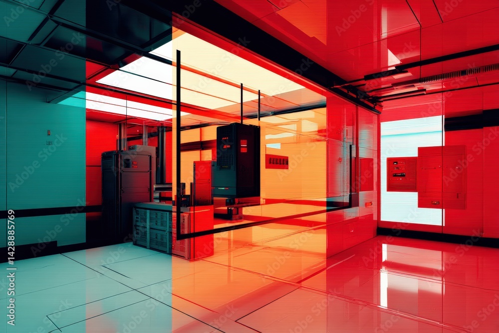 Futuristic Neon Room with High-Tech Equipment and Modern Design