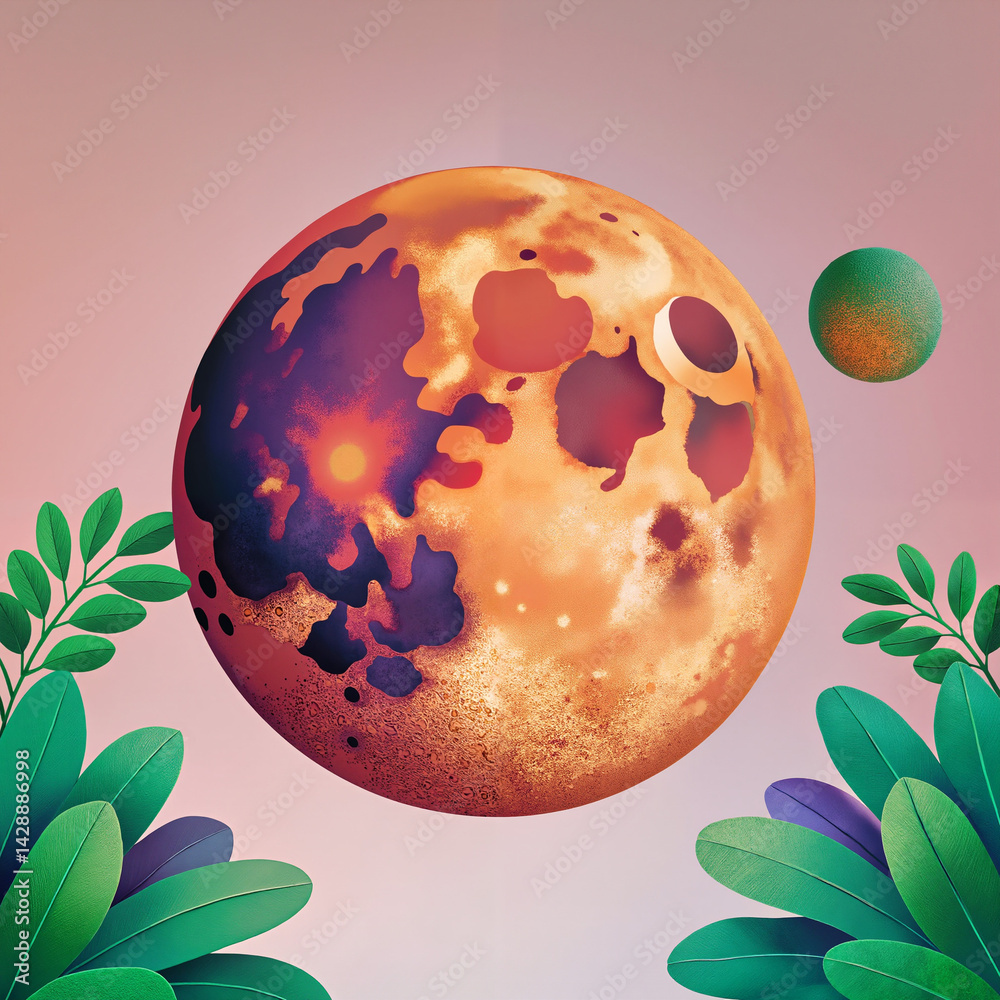 Colorful Planetary Landscape with Greenery