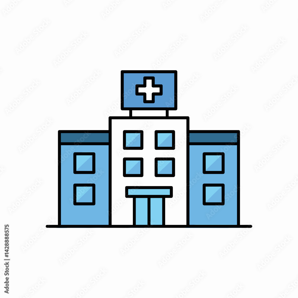 Minimalist Hospital Building Icon with Medical Cross Minimalist Hospital Building Icon with Medical Cross