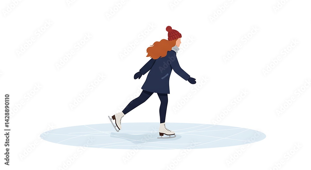 Obraz premium Wintertime Joy: An Illustration of a Woman Gracefully Ice Skating Outdoors