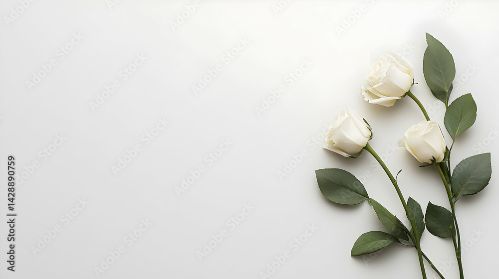 Fototapeta premium Elegant Arrangement Of White Roses On White Background