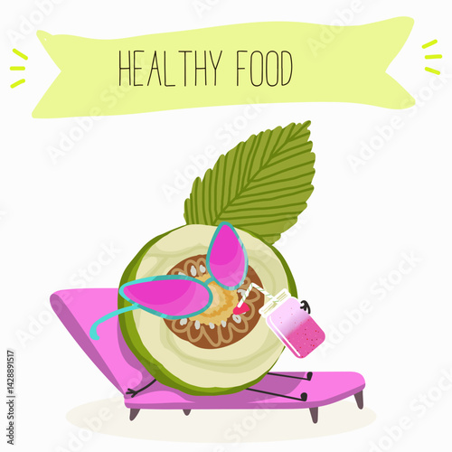 Dillenia indica, elephant apple. Natural vitamin antioxidant detox food collection. Vector hand drawn illistration.