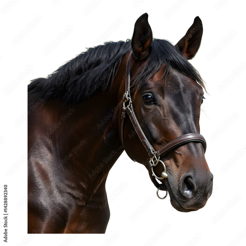 Fototapeta premium A beautiful black horse shown in a side profile.