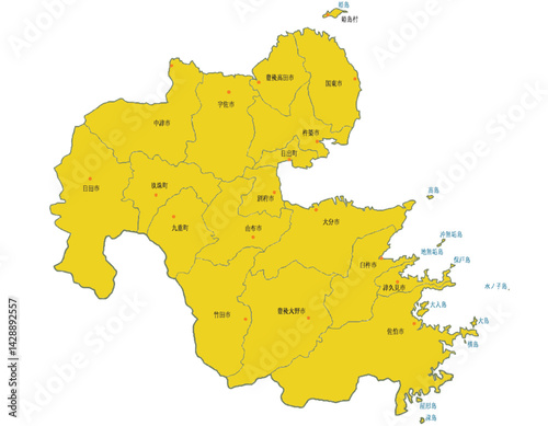 大分県　地図　黄色　斑点　イラスト