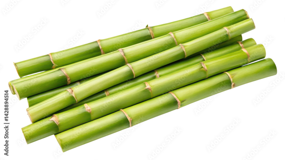 Fototapeta premium A bundle of green bamboo sticks, showcasing their smooth texture and segmented structure.