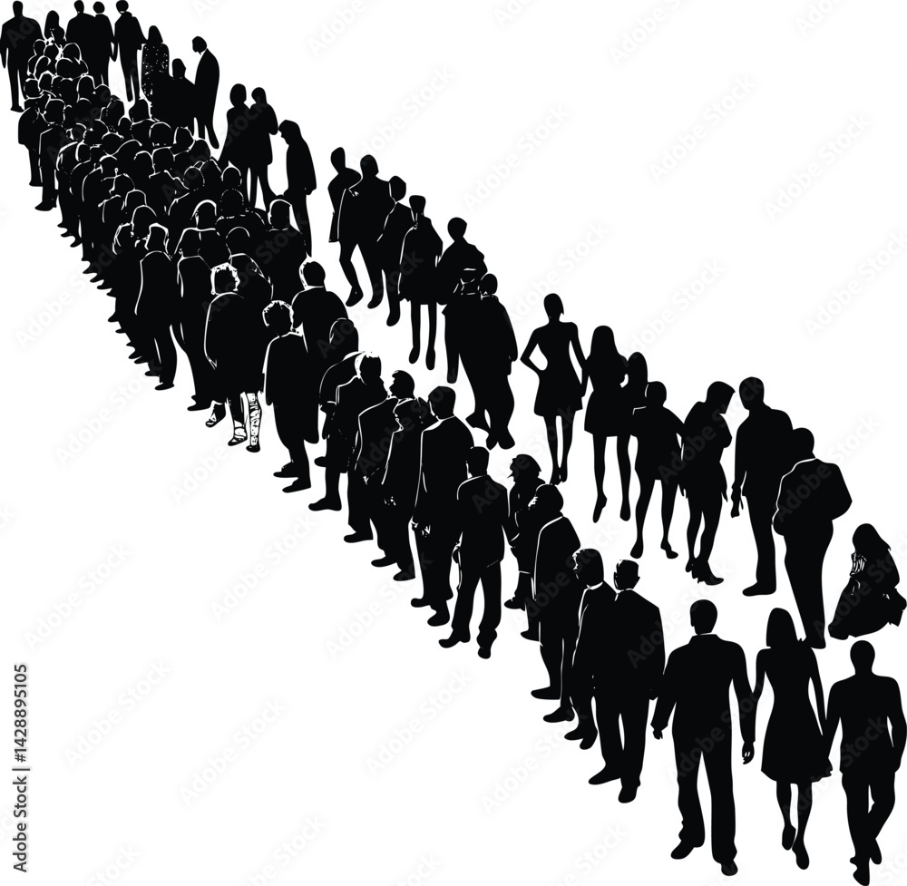 Naklejka premium A 3d illustration shows a diverse crowd of people silhouettes, a symbol of community teamwork and business leadership