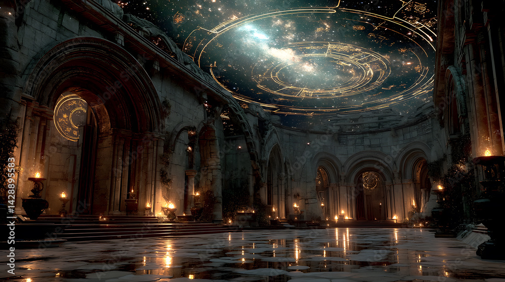 Obraz premium Cosmic Alchemy Galaxy Inside Ancient Chamber