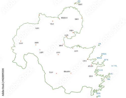 大分県　地図　白　斑点　イラスト